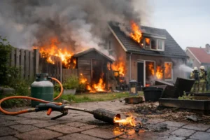 Brand veroorzaakt door onkruidbrander in Woerden