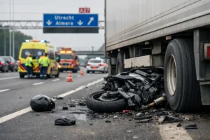 Motorongeluk op A27 bij Nieuwegein onder vrachtwagen