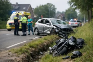 Motorrijder raakt van de weg na botsing met auto in Amersfoort