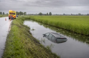 Auto rijdt te water aan Lopikerweg Oost in Lopikerkapel