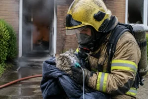 Brandweer redt kat uit brandende woning en verleent zuurstof