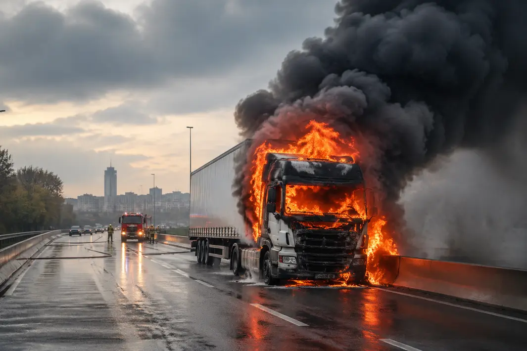 Vrachtwagen in brand op Waterlinieweg in Utrecht