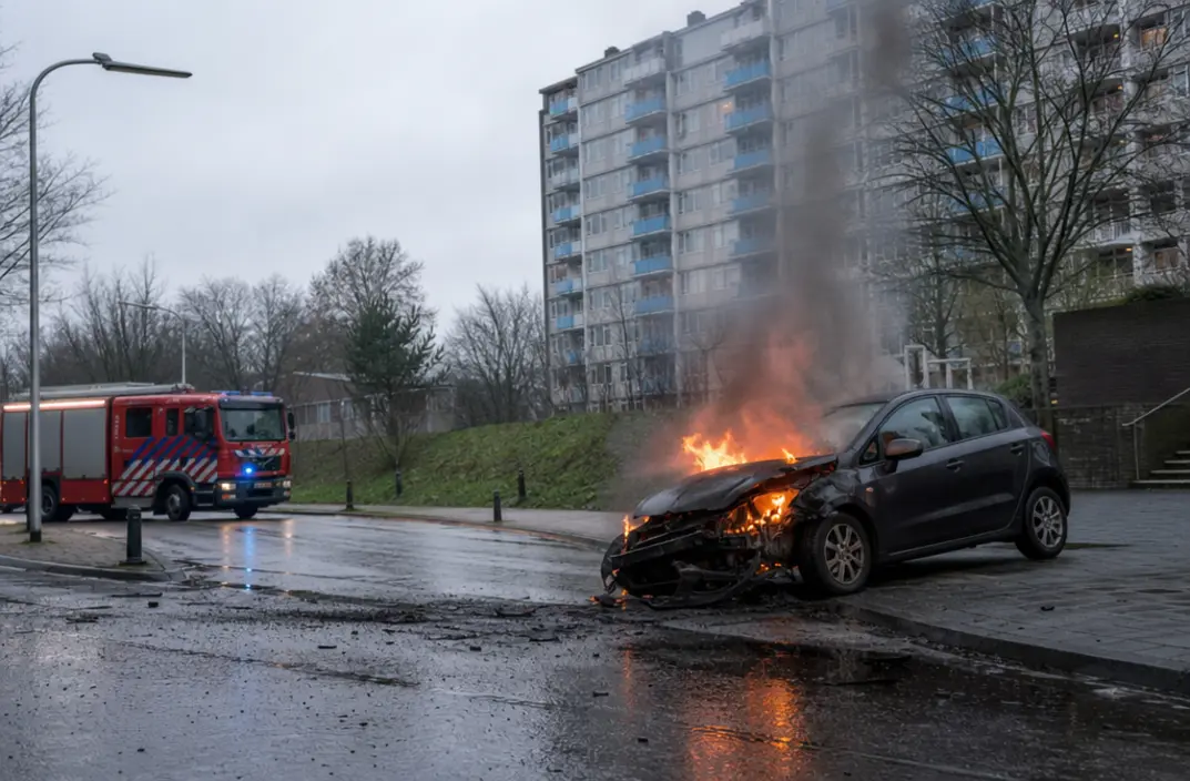 Auto vliegt in brand na ongeluk in Overvecht