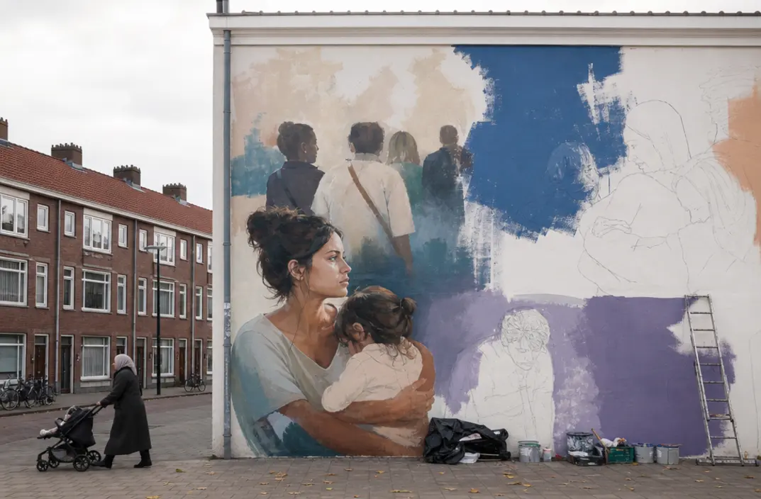 Nieuwe muurschildering herdenkt toeslagenaffaire en blijft bewust onaf