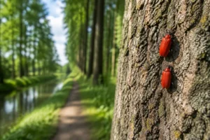 Vermiljoenkevers ontdekken in Nederlands populierenbos